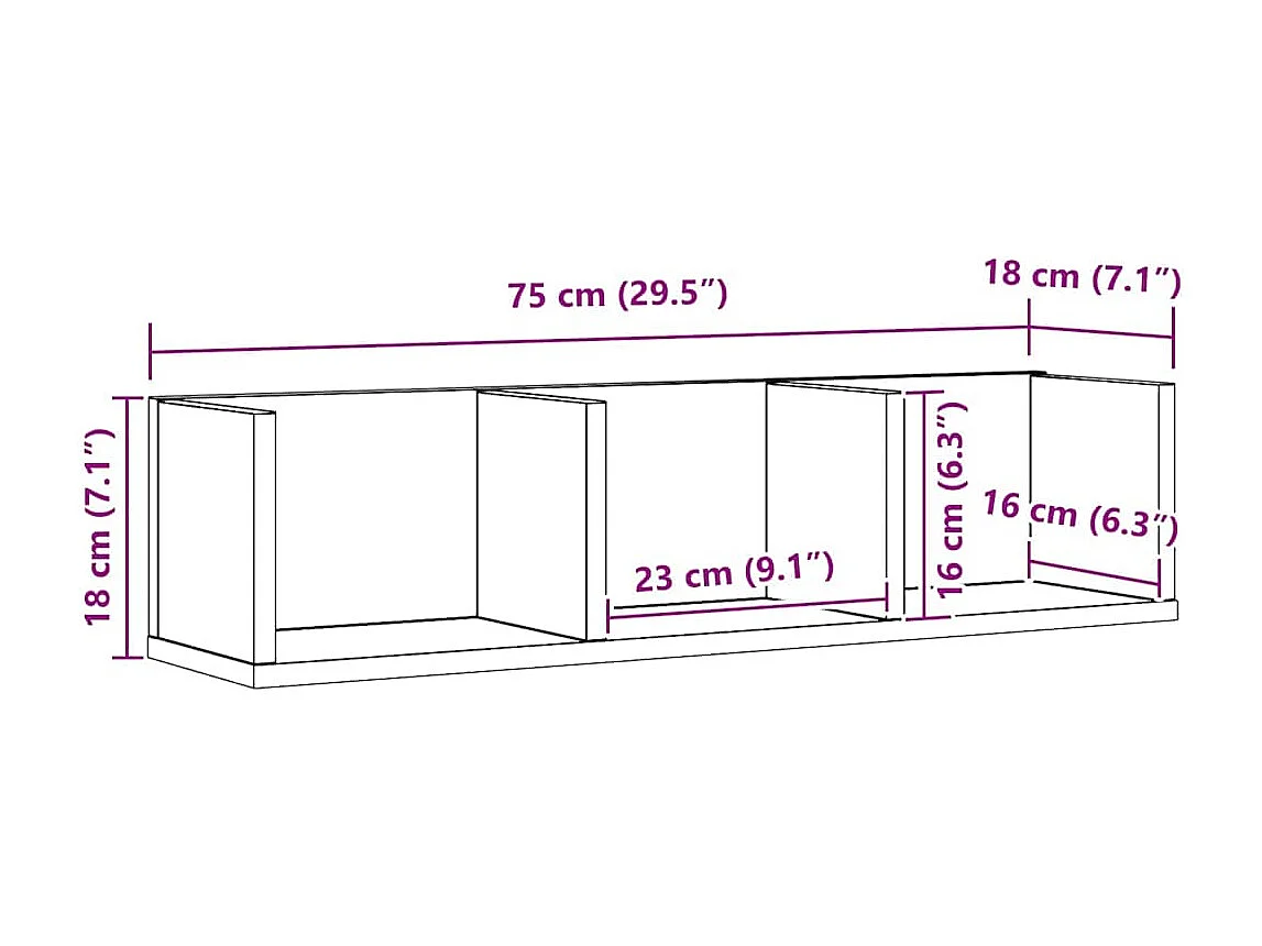 Étagère murale CD en chêne noir 75x18x18 cm en bois d'ingénierie