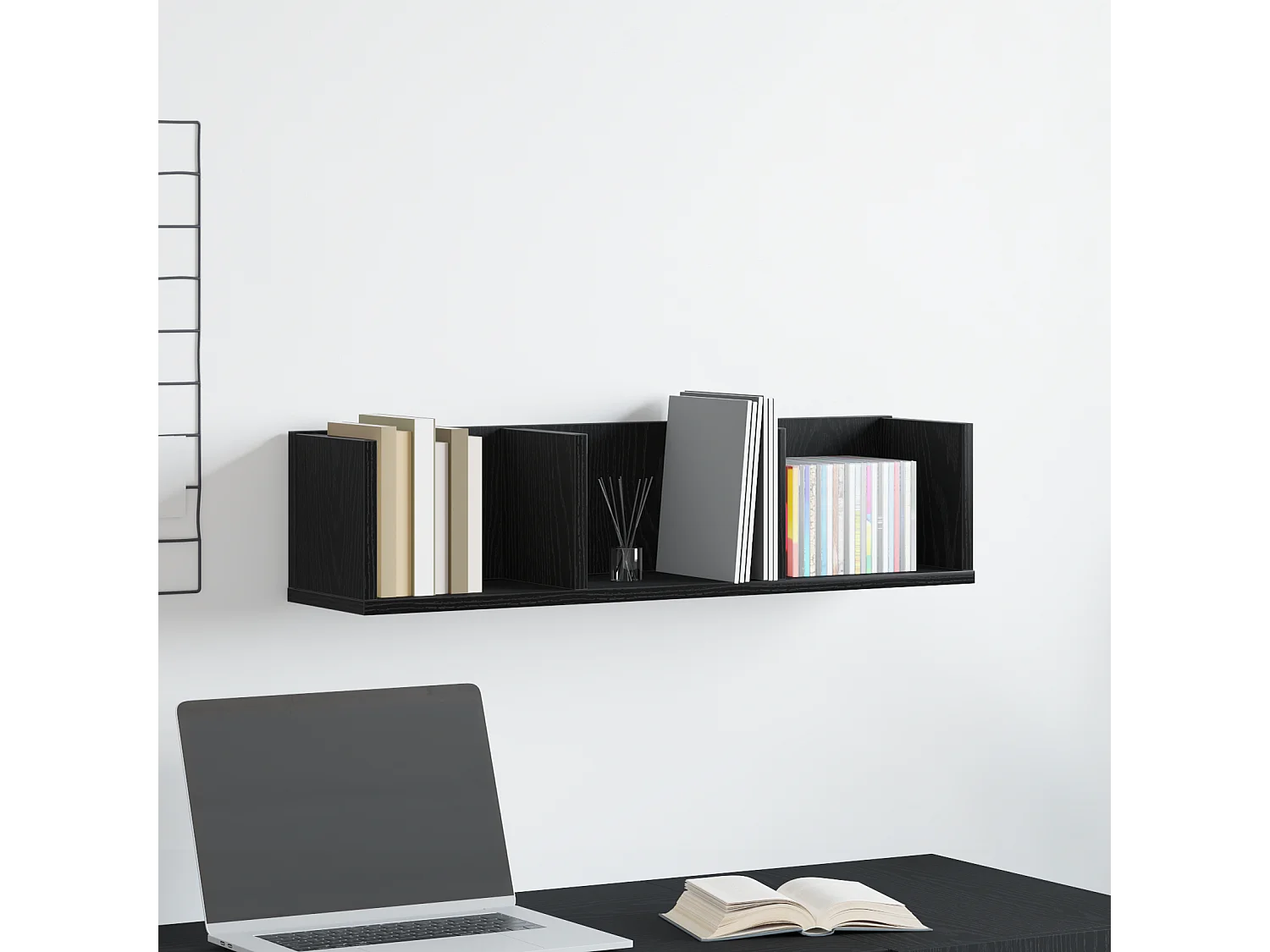 Étagère murale CD en chêne noir 75x18x18 cm en bois d'ingénierie