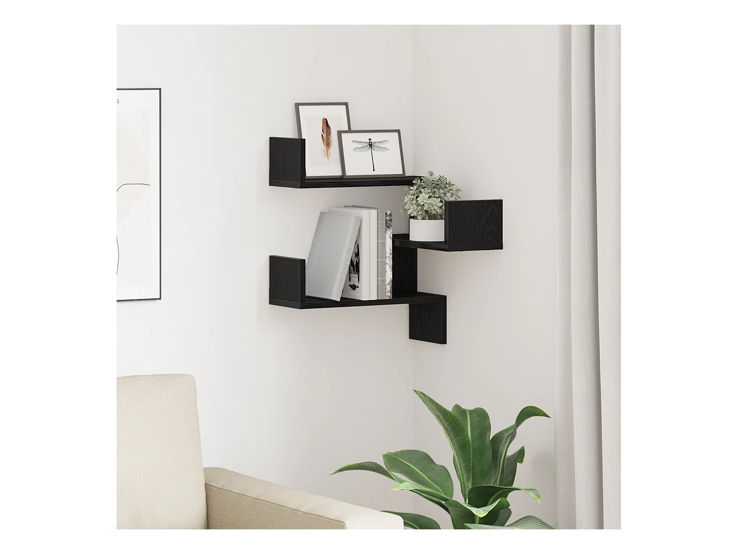 Mensola angolare in legno ingegnerizzato rovere nero 40 x 40 x 49,5 cm