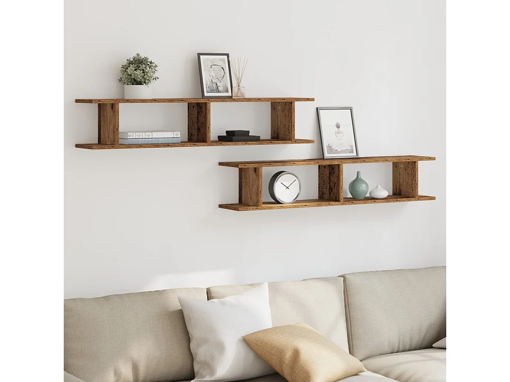 Étagères murales 2 pcs vieux bois 105x18x20cm bois d'ingénierie