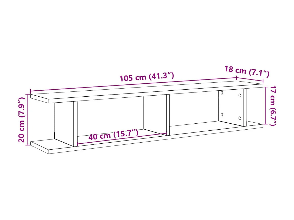 Étagères murales 2 pcs vieux bois 105x18x20cm bois d'ingénierie