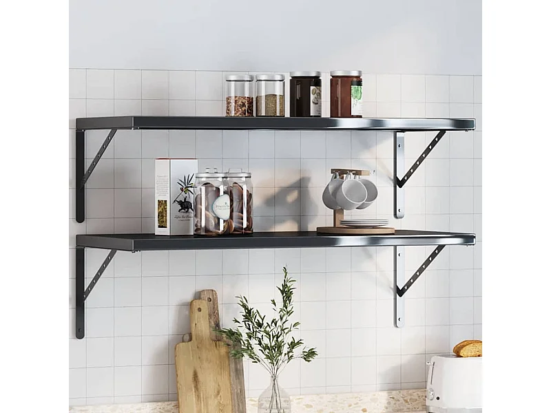 Supports d'étagères 4 pcs 40x2,5x25 cm noir acier inoxydable