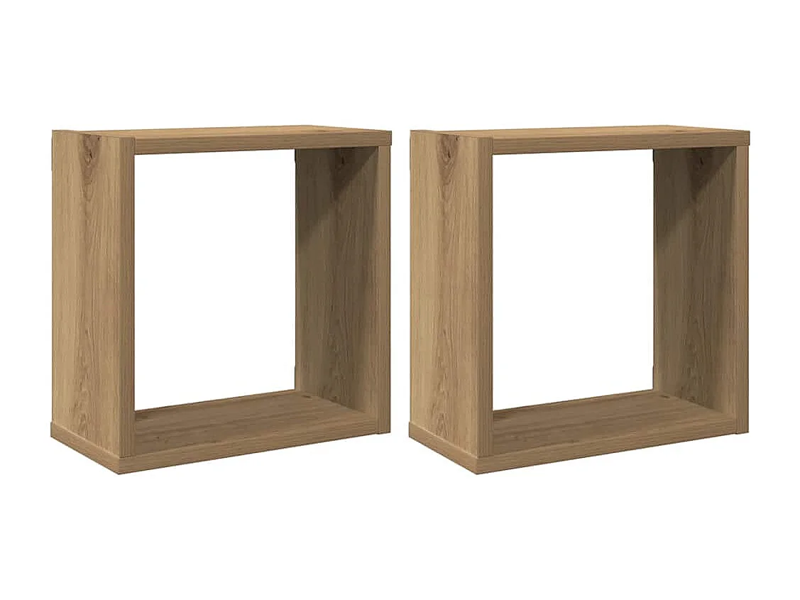Mensole a cubo da parete 2 pezzi in legno ingegnerizzato di quercia artigianale