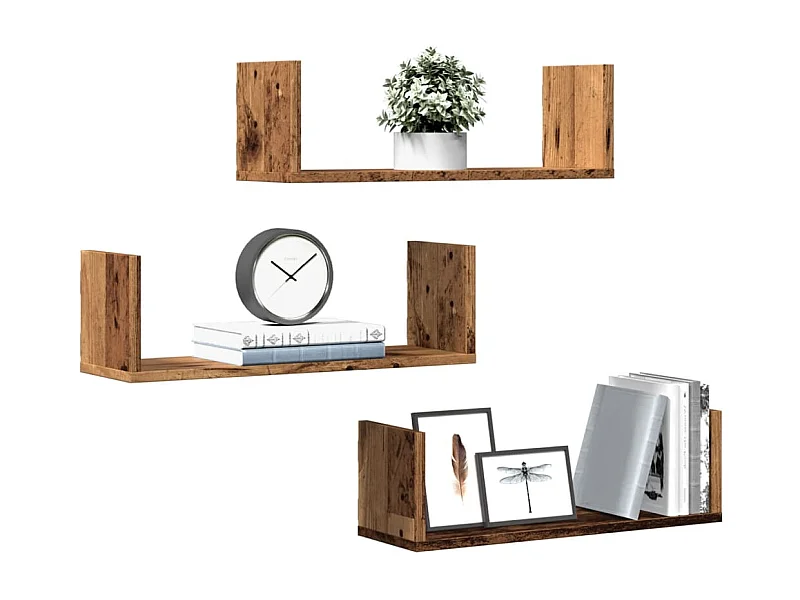 Wandplanken 3 stuks oud hout 58x18x18 cm bewerkt hout