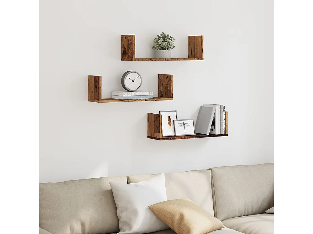 Estantes de pared 3 piezas madera vieja 58x18x18 cm madera de ingeniería