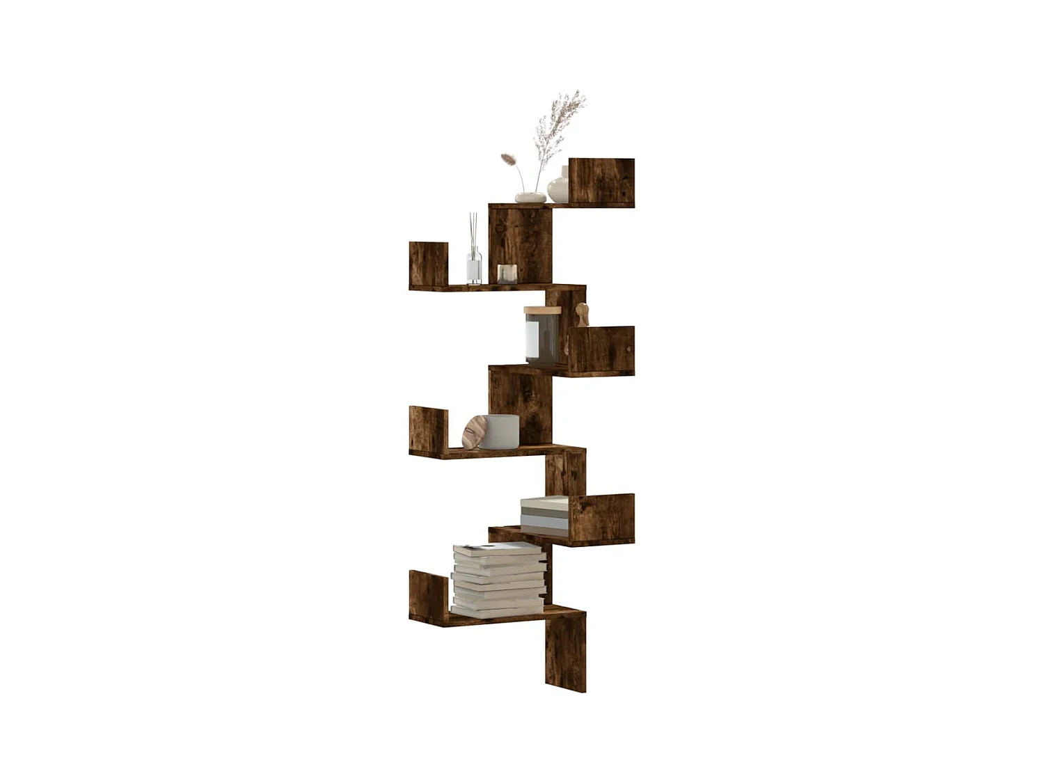 Gerookte eikenhouten wandhoekplank 45x45x147cm bewerkt hout
