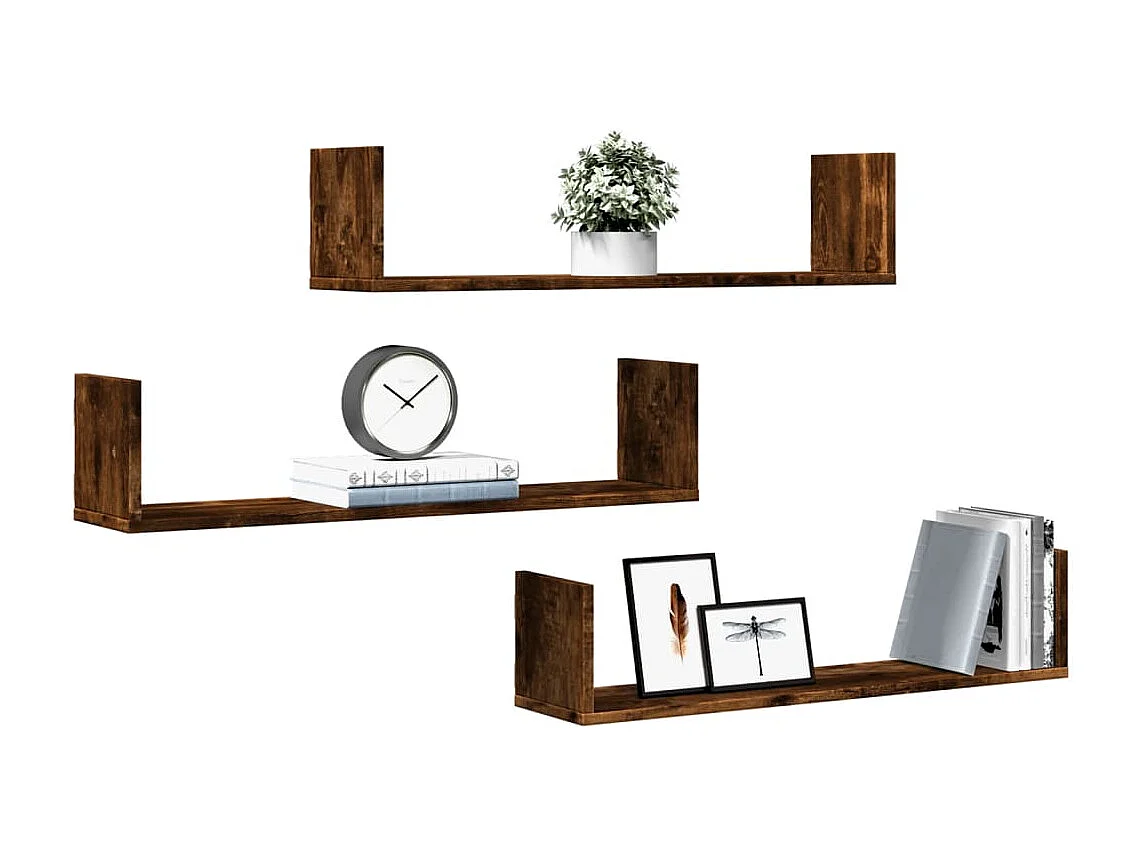 Estantes de pared 3 piezas roble ahumado 80x18x18 cm madera de ingeniería
