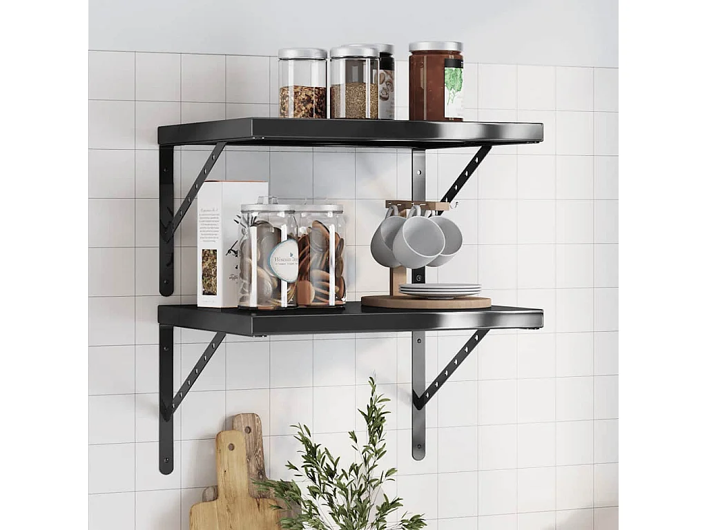 Étagères murales 2 pcs 50x40x3 cm noir acier inoxydable