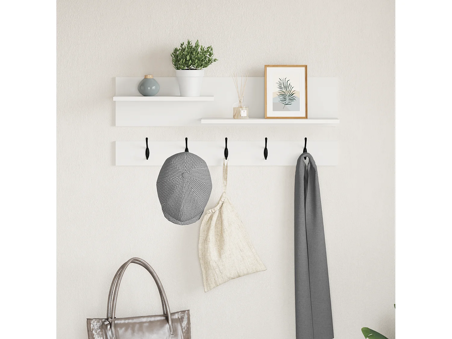 Porte-manteau mural Blanc 90 x 15 x 36 cm Bois d'ingénierie