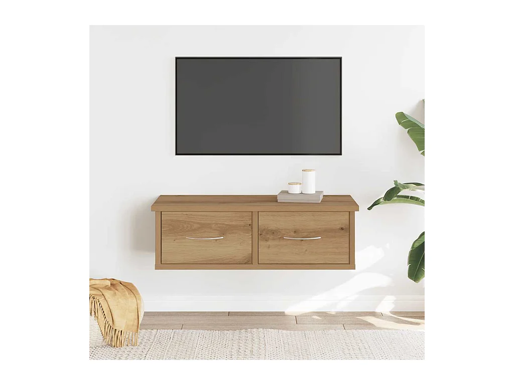 Mobiletto da parete in rovere fatto a mano 60x26x18,5 cm in legno ingegnerizzato