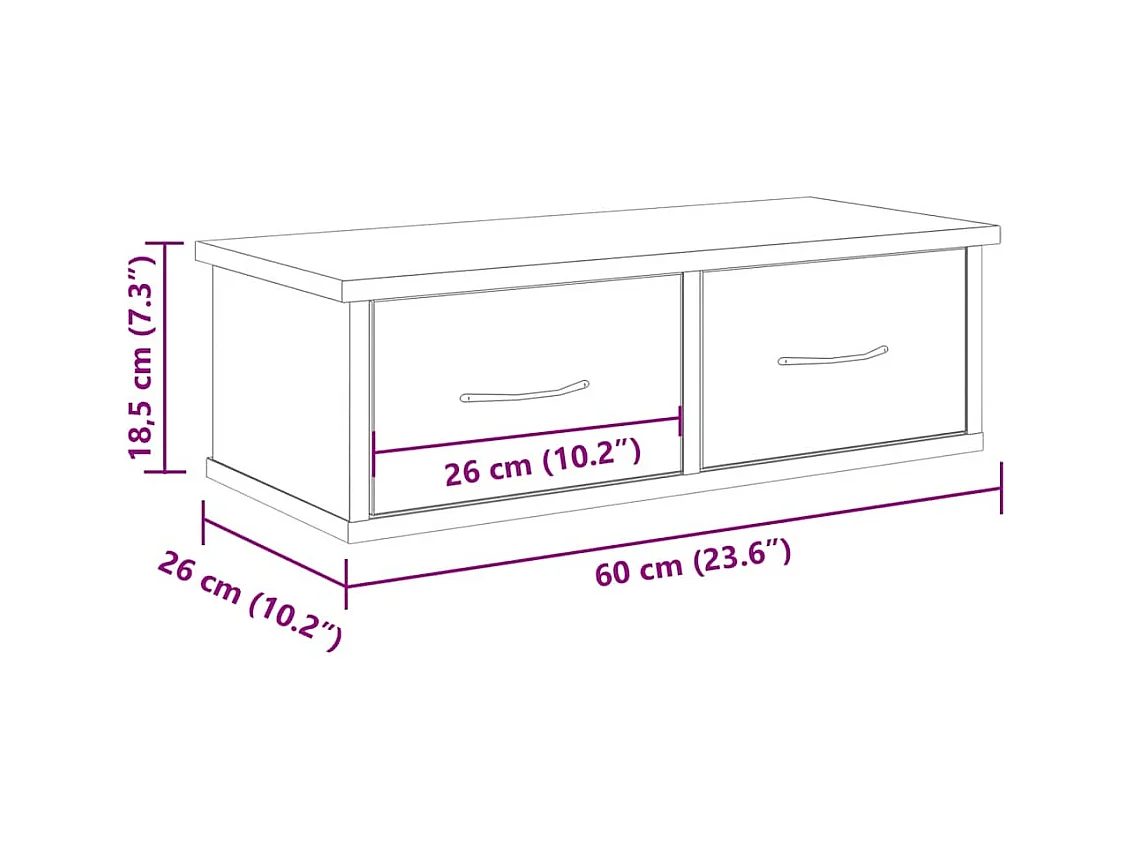 Mobiletto da parete in rovere fatto a mano 60x26x18,5 cm in legno ingegnerizzato