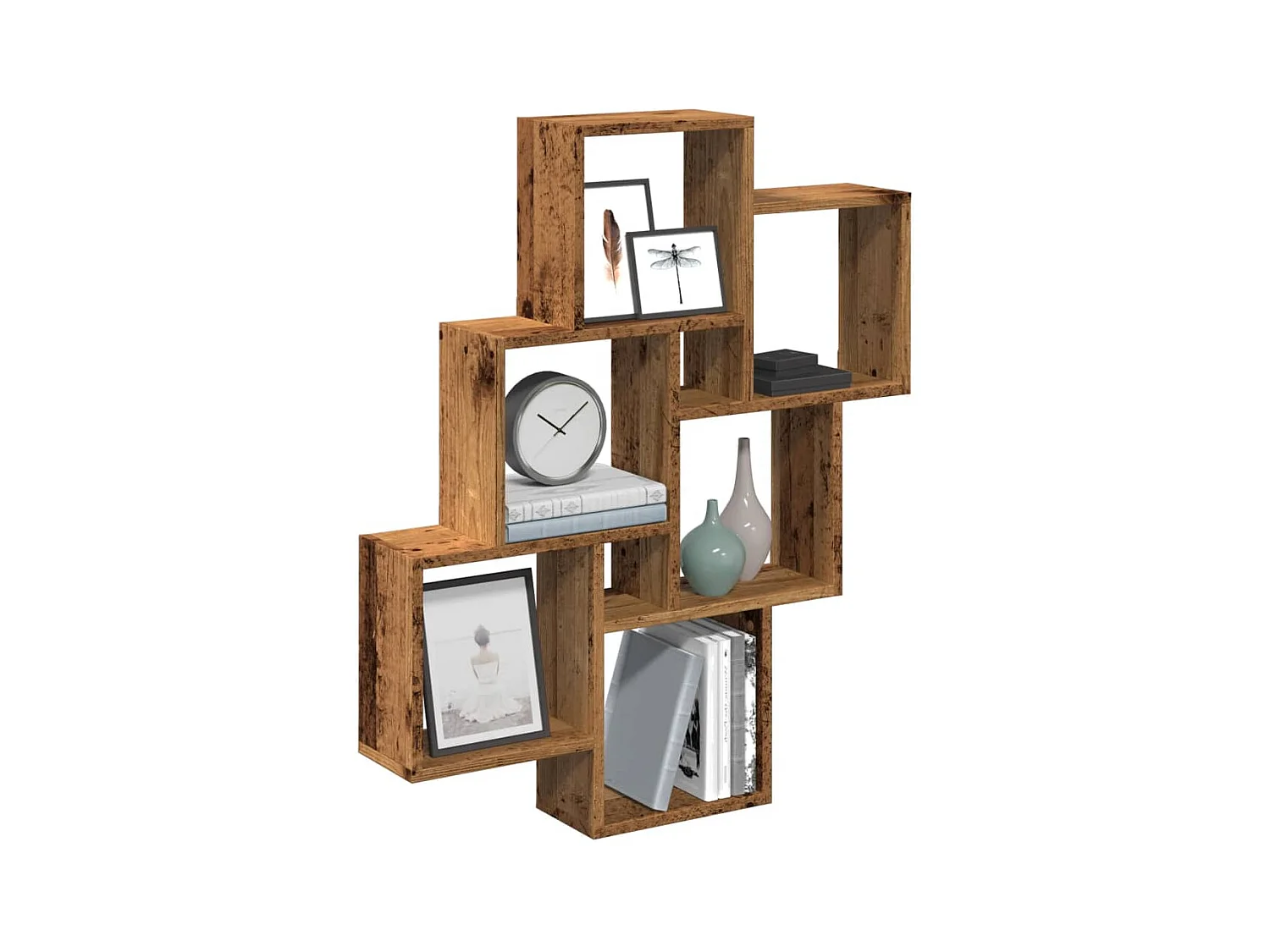 Étagère murale sous forme de cube vieux bois 78x15x93 cm