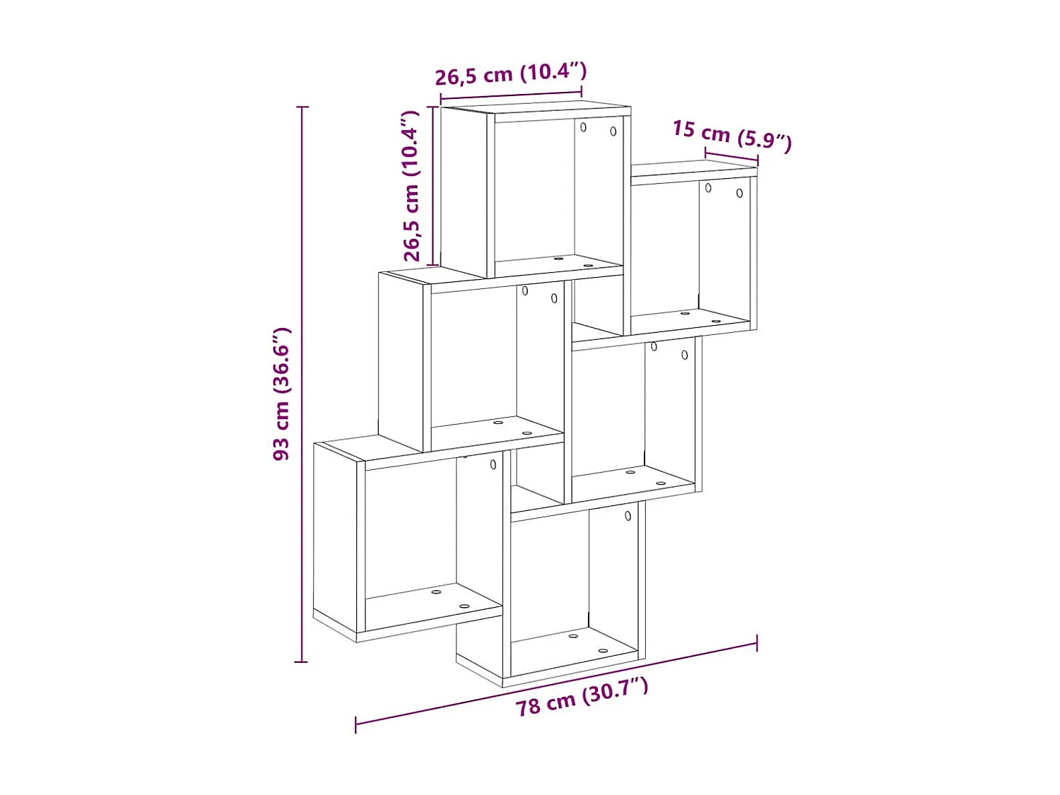 Étagère murale sous forme de cube vieux bois 78x15x93 cm