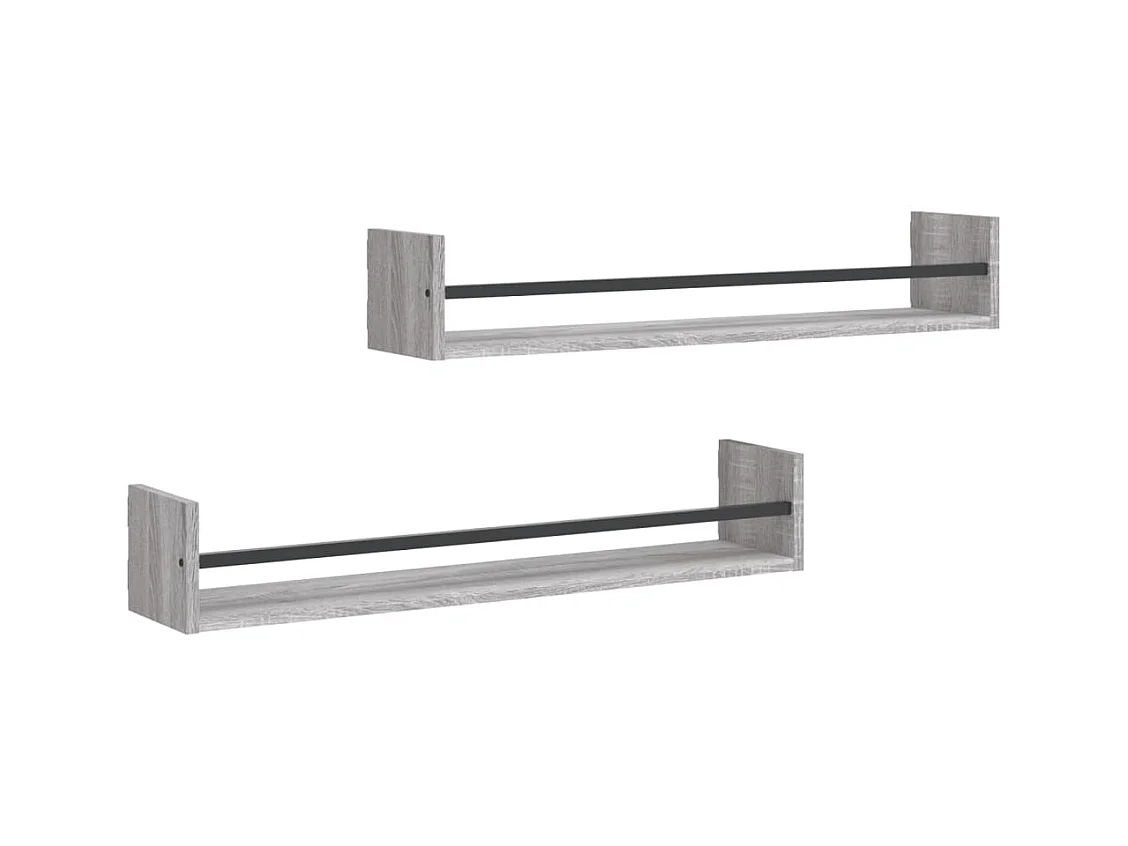 Étagères murales avec barres 2 pcs sonoma gris 80x16x14 cm