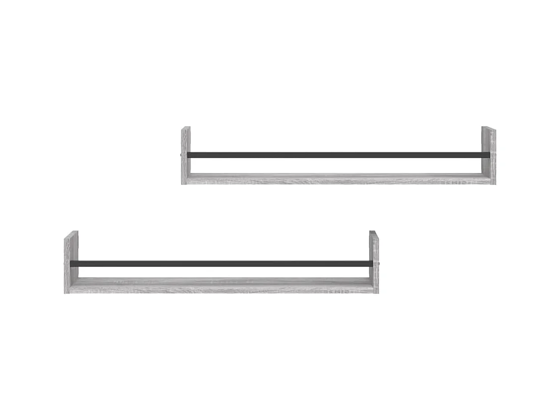 Étagères murales avec barres 2 pcs sonoma gris 80x16x14 cm