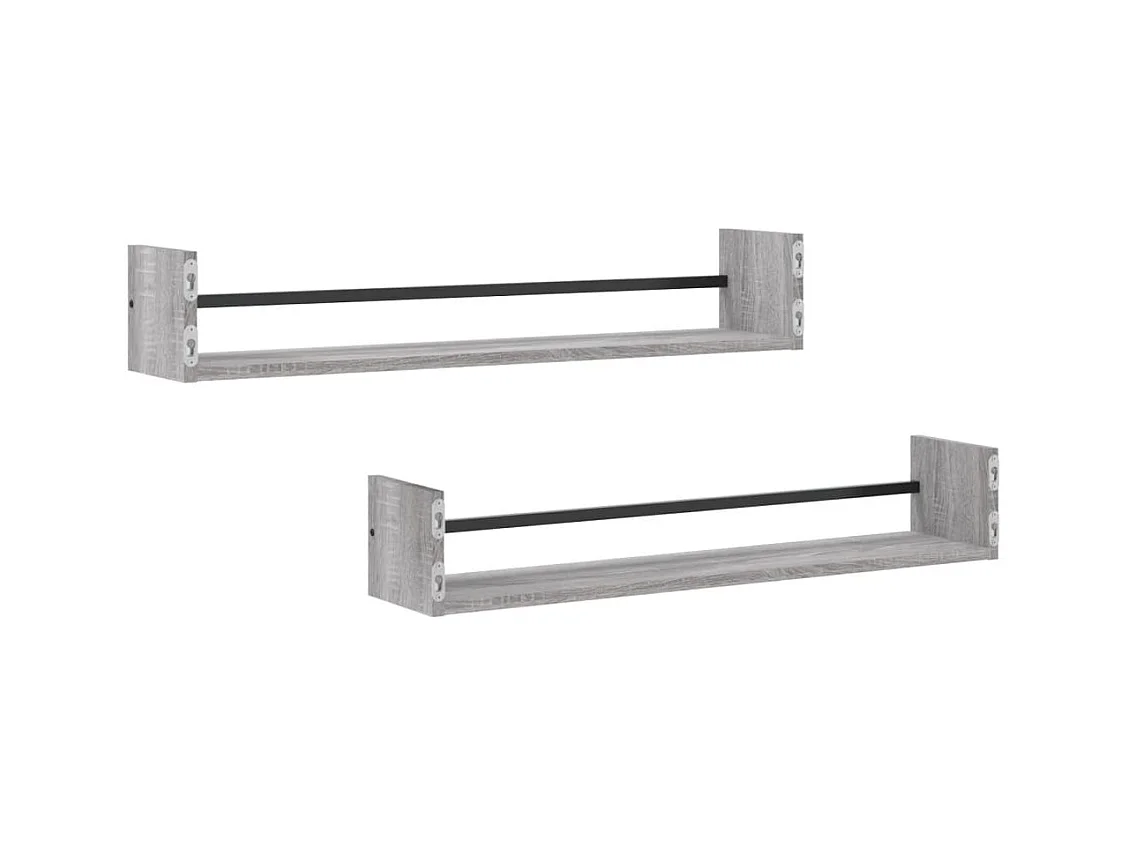Étagères murales avec barres 2 pcs sonoma gris 80x16x14 cm