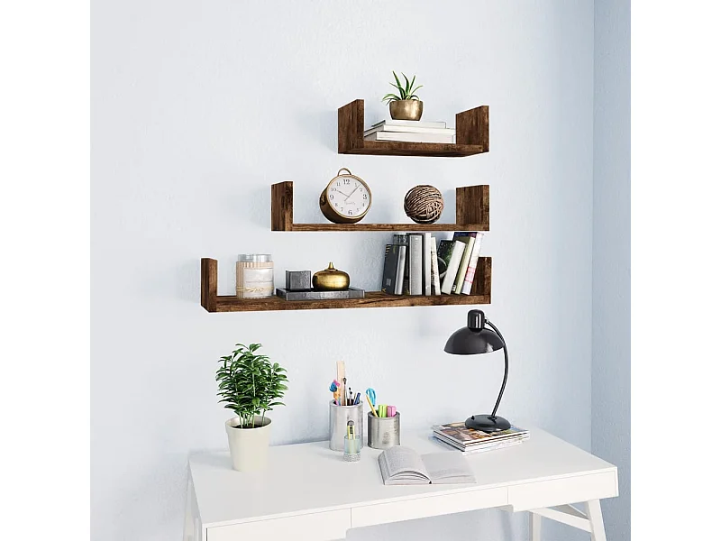 Étagères murales d'affichage 3 pcs Chêne fumé Bois d'ingénierie