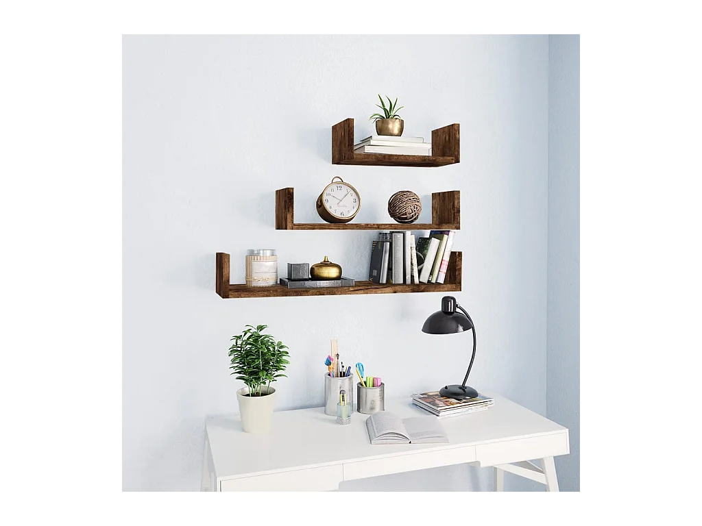 Étagères murales d'affichage 3 pcs Chêne fumé Bois d'ingénierie