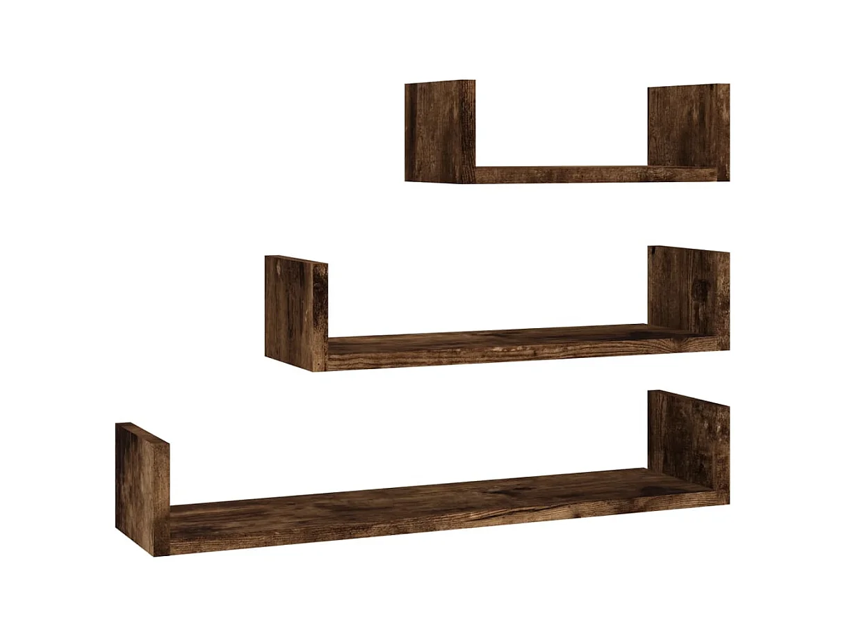 Étagères murales d'affichage 3 pcs Chêne fumé Bois d'ingénierie