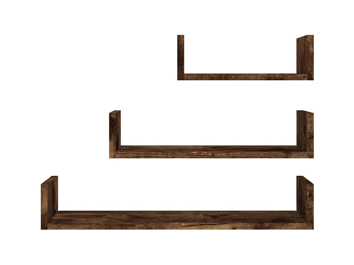 Étagères murales d'affichage 3 pcs Chêne fumé Bois d'ingénierie