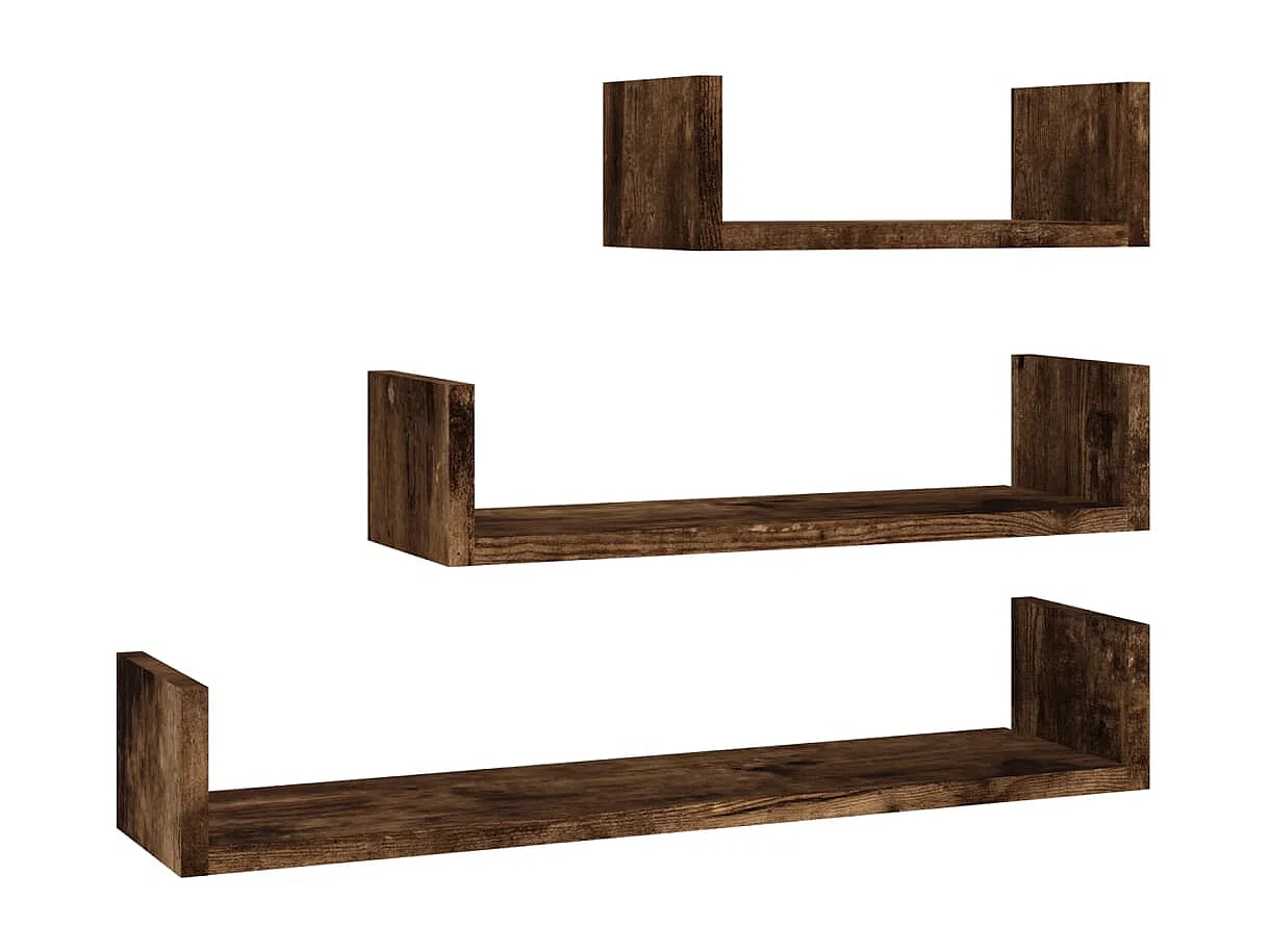 3-teiliges Wandregal aus geräucherter Eiche, Holzwerkstoff