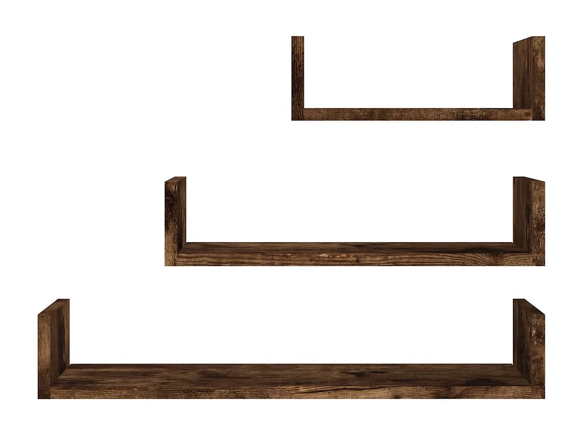 3-teiliges Wandregal aus geräucherter Eiche, Holzwerkstoff