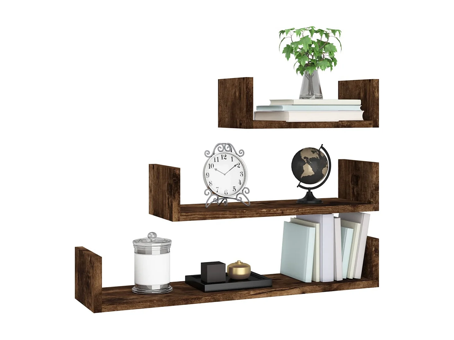 3-teiliges Wandregal aus geräucherter Eiche, Holzwerkstoff