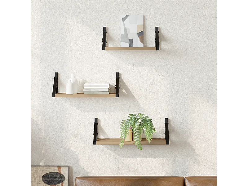 Ensemble d'Étagères Murales 3 Pièces en Bois Ingénierie Chêne Fumé