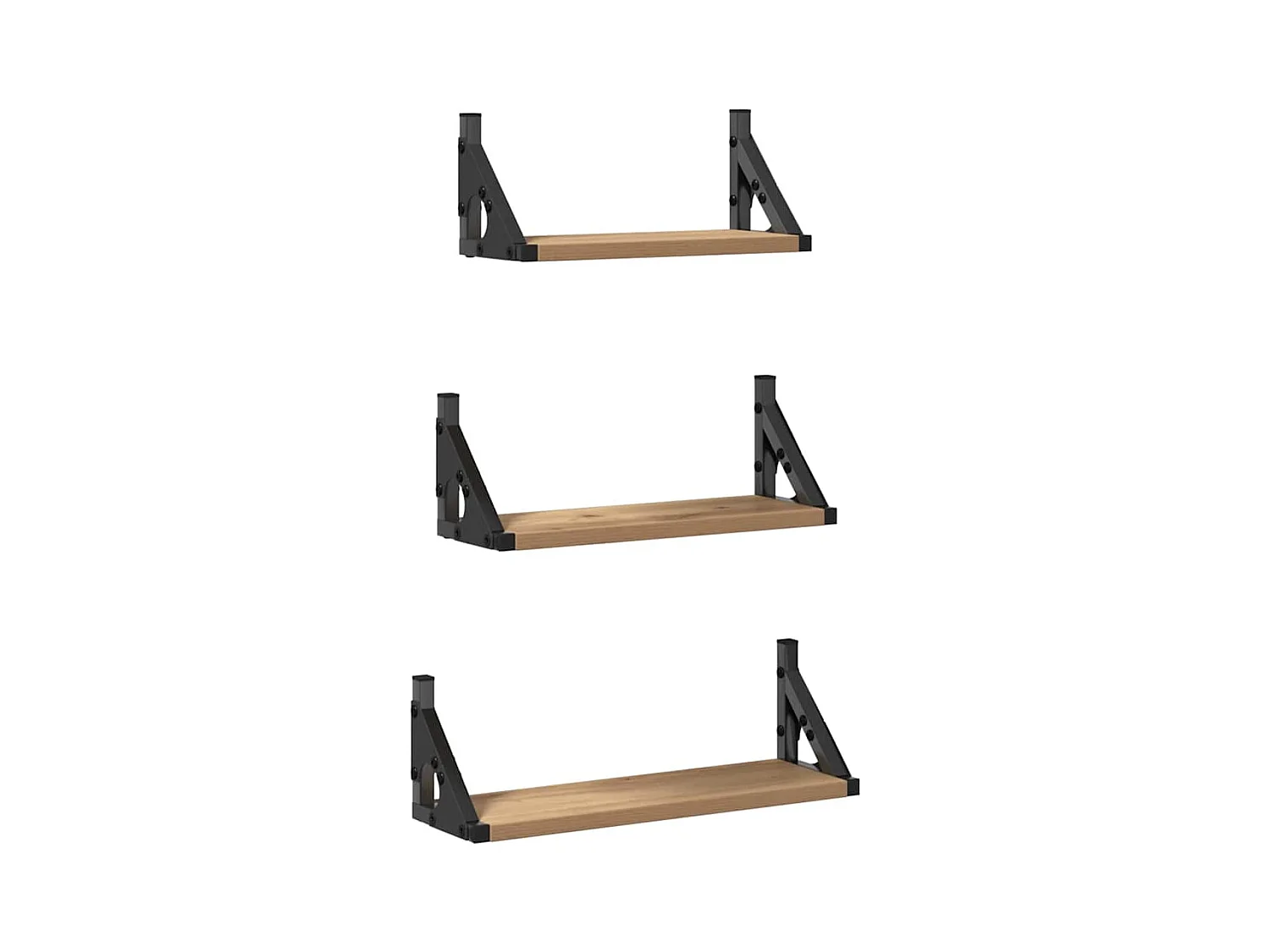 Set di 3 mensole da parete in legno ingegnerizzato, rovere affumicato