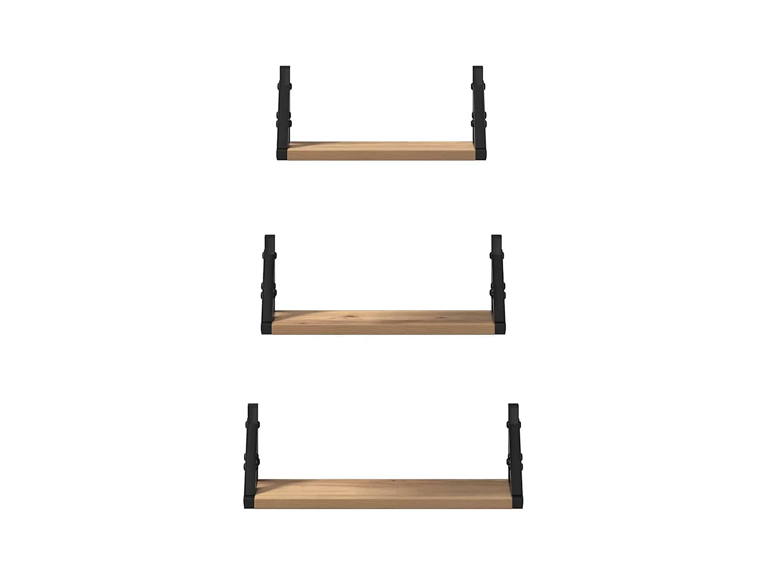 Set di 3 mensole da parete in legno ingegnerizzato, rovere affumicato