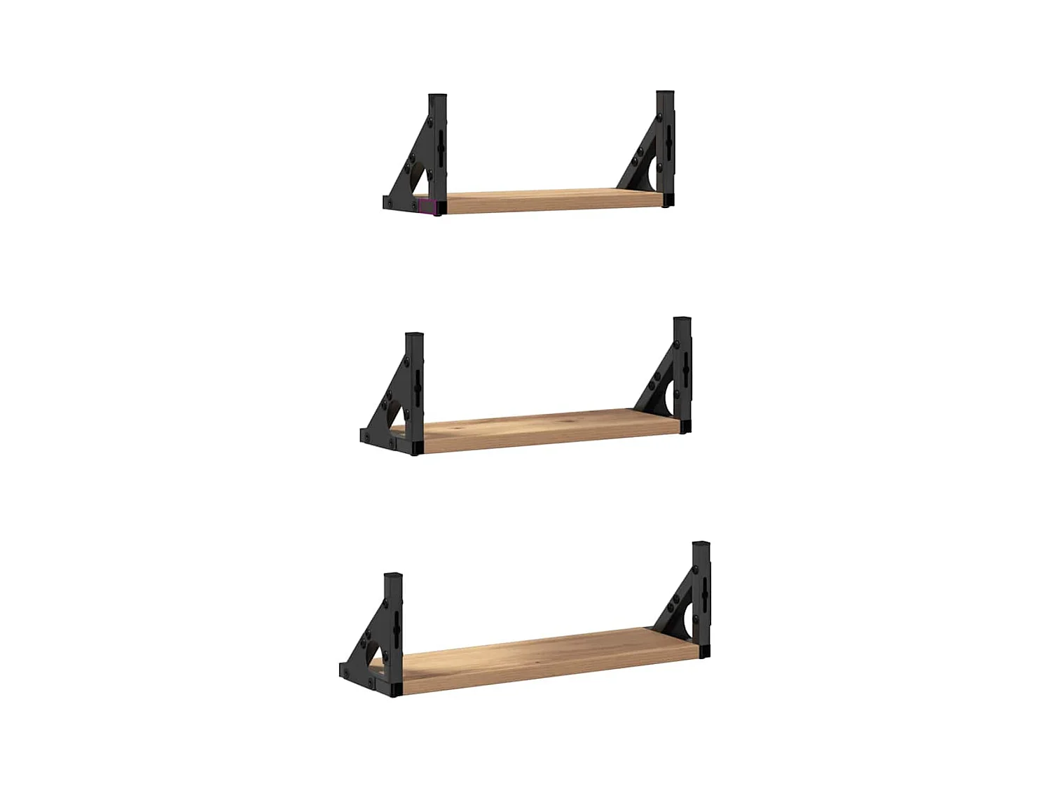 Set di 3 mensole da parete in legno ingegnerizzato, rovere affumicato