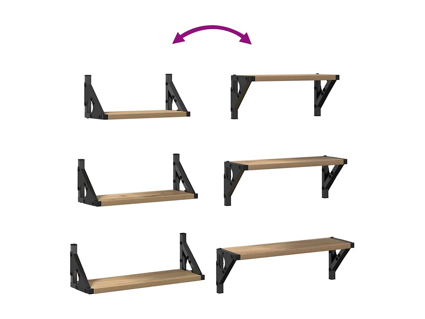 Set di 3 mensole da parete in legno ingegnerizzato, rovere affumicato