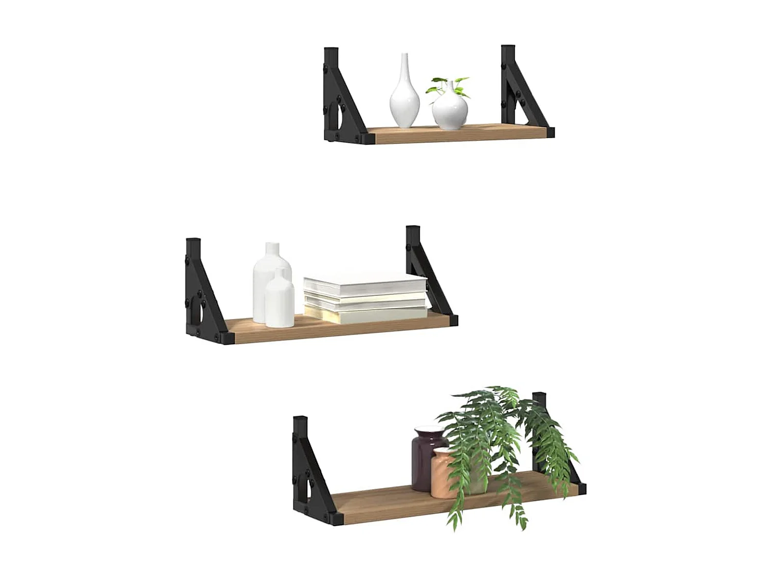 Ensemble d'Étagères Murales 3 Pièces en Bois Ingénierie Chêne Fumé