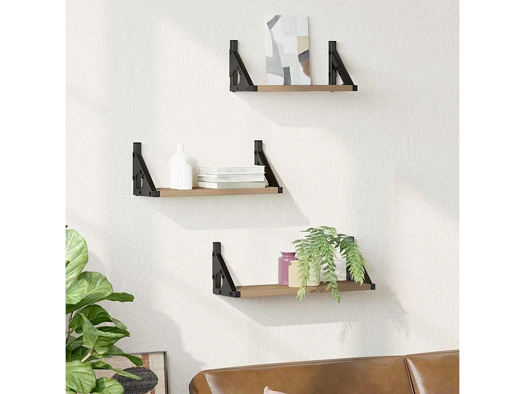 Ensemble d'Étagères Murales 3 Pièces en Bois Ingénierie Chêne Fumé