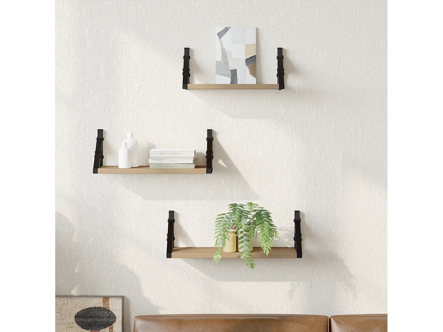 Ensemble d'Étagères Murales 3 Pièces en Bois Ingénierie Chêne Fumé