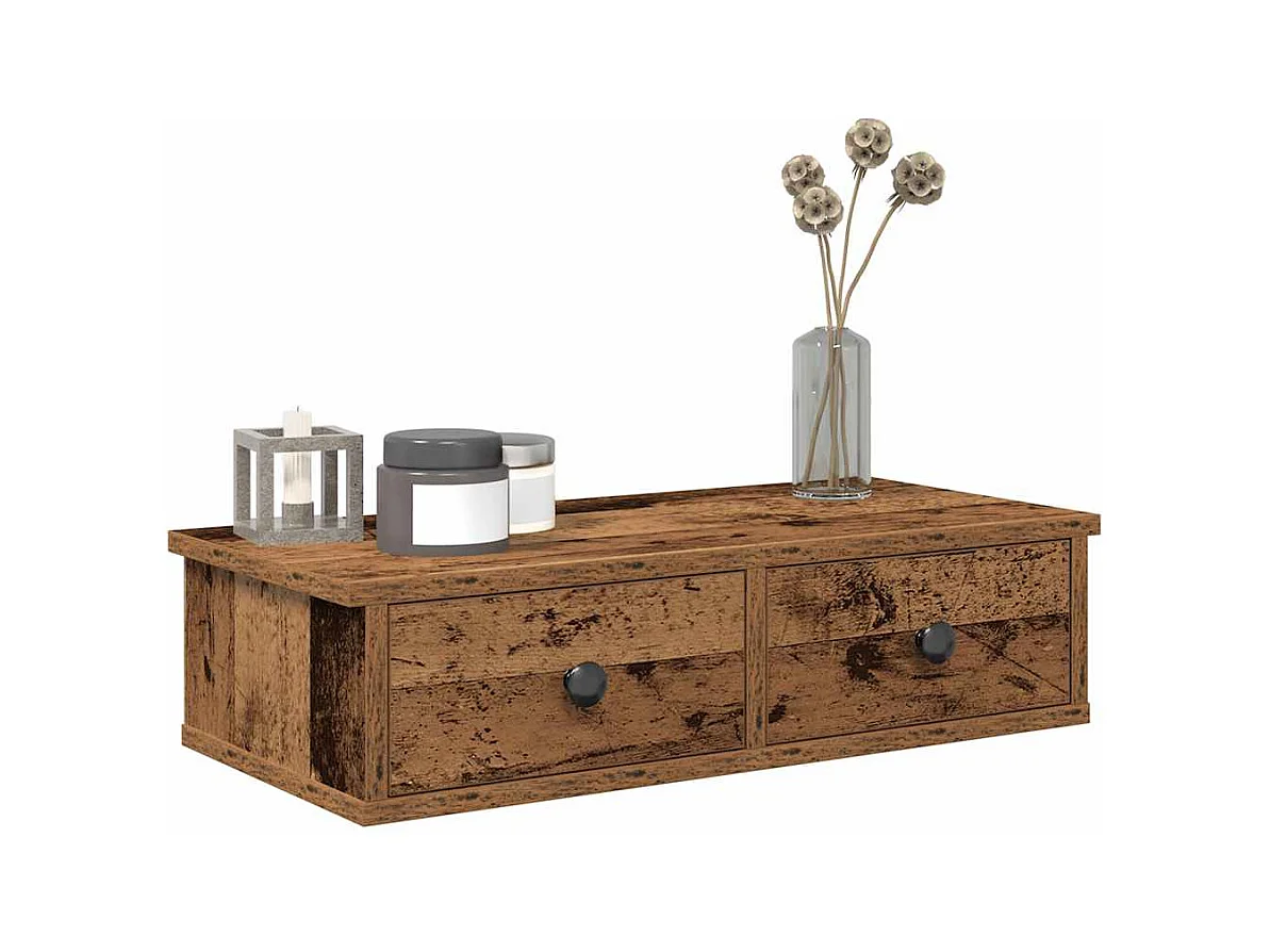 Wandplank met lades oud hout bewerkt hout