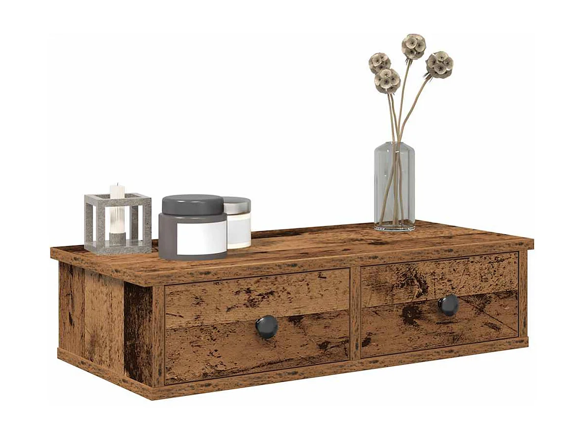 Étagère murale avec tiroirs vieux bois bois d'ingénierie