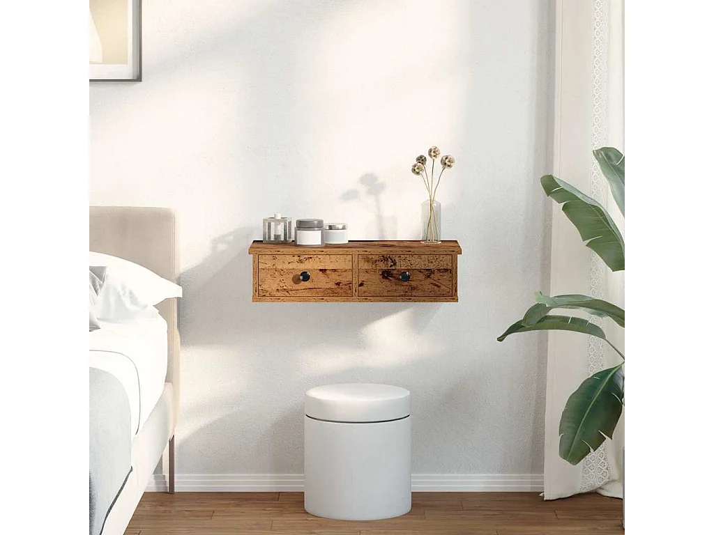 Étagère murale avec tiroirs vieux bois bois d'ingénierie