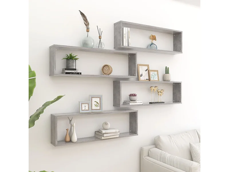 Étagères cube murales 4 pcs gris béton bois d'ingénierie