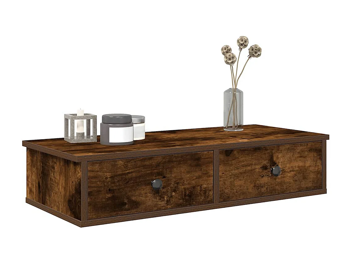 Estante de pared con cajones de madera de ingeniería de roble ahumado