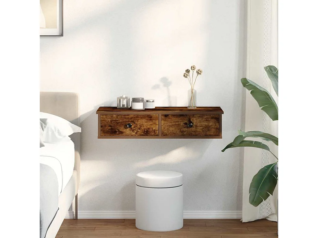 Estante de pared con cajones de madera de ingeniería de roble ahumado