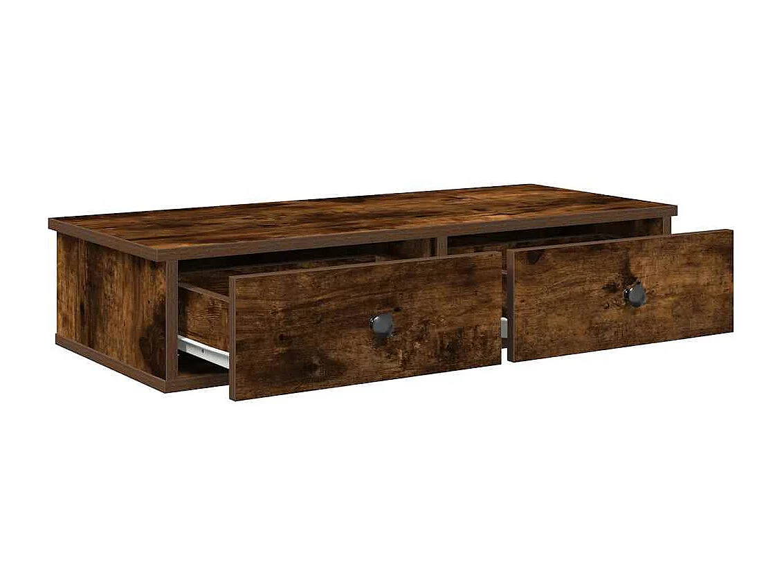 Estante de pared con cajones de madera de ingeniería de roble ahumado