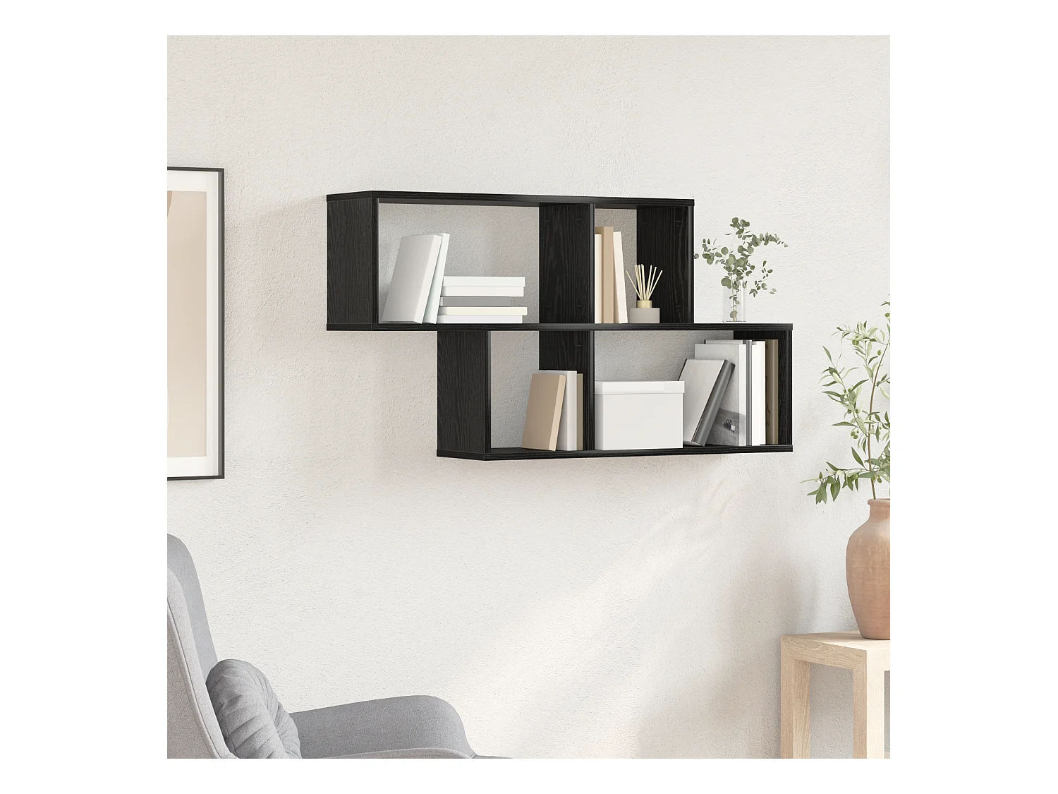 Étagère Murale Chêne Noir 100x20x53 cm Bois Contreplaqué