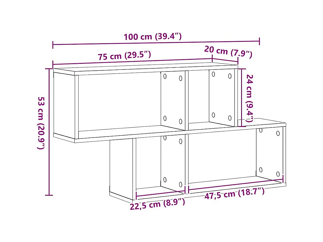 Étagère Murale Chêne Noir 100x20x53 cm Bois Contreplaqué