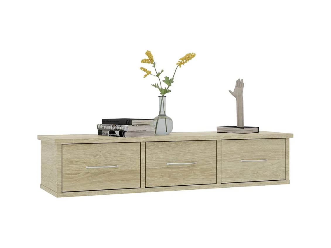 Mensola da parete con cassetti in legno ingegnerizzato rovere Sonoma
