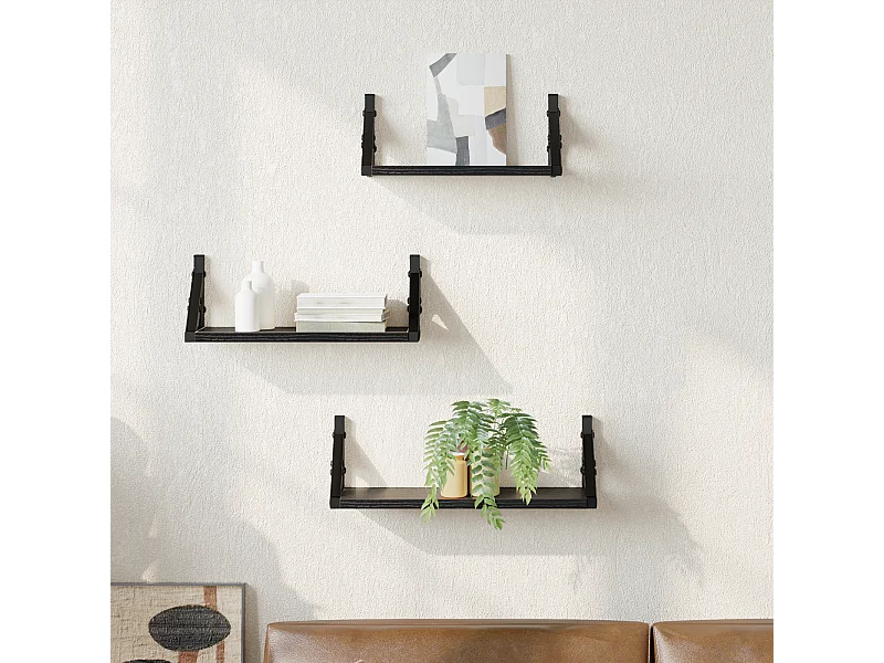 Set di mensole da parete in legno ingegnerizzato di rovere nero
