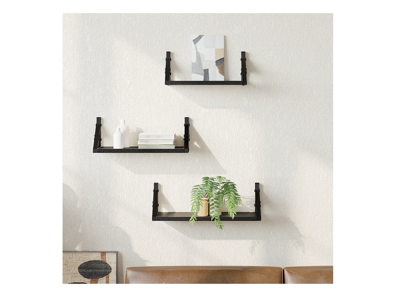 Set di mensole da parete in legno ingegnerizzato di rovere nero