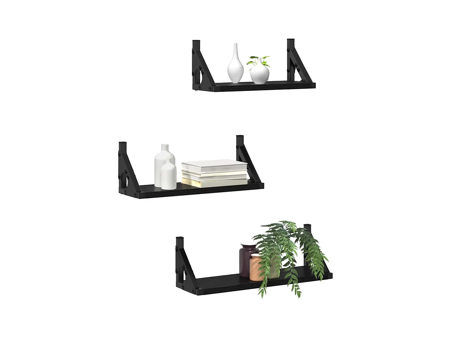 Set di mensole da parete in legno ingegnerizzato di rovere nero