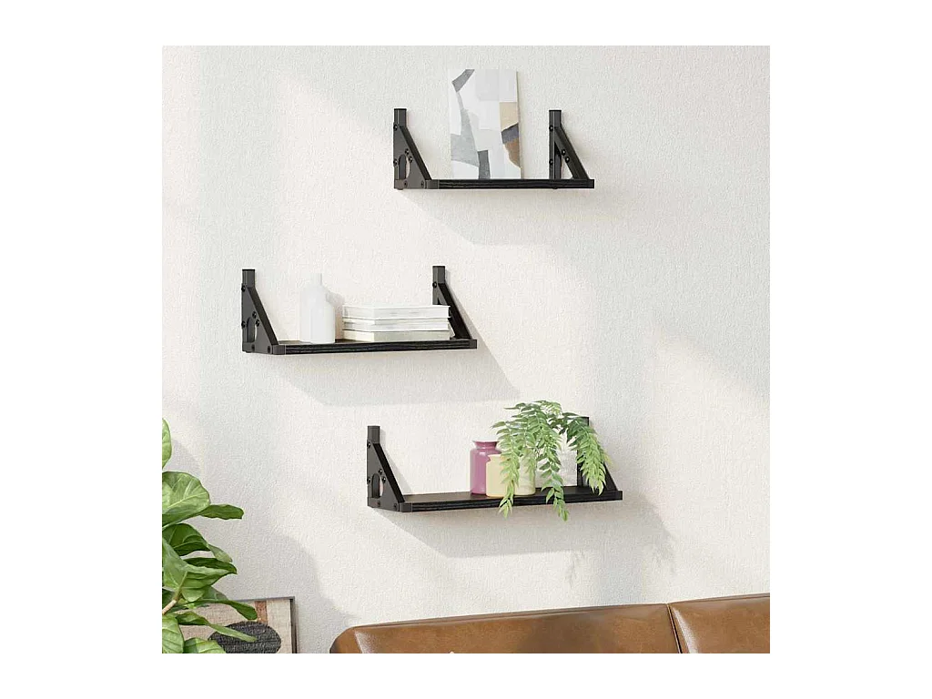 Set di mensole da parete in legno ingegnerizzato di rovere nero