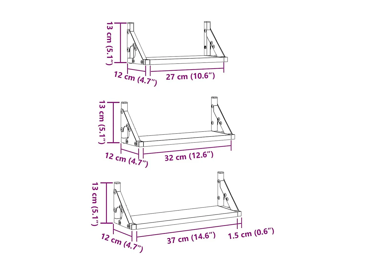 Set di mensole da parete in legno ingegnerizzato di rovere nero